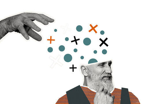 Composite artwork collage image picture of arm throw information grandfather head isolated on creative background