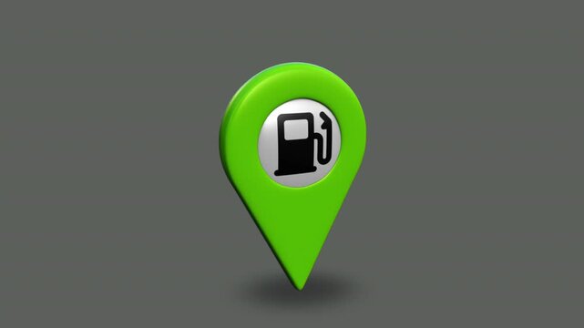 Animated Green Location Pin with Gas Station Map