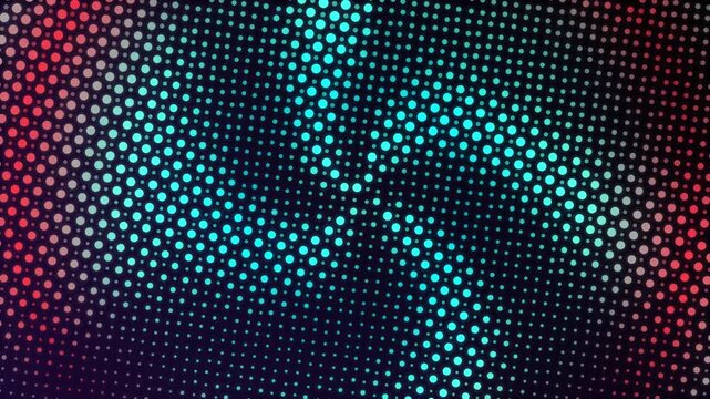 Abstract halftone LED dot matrix background, cyan and magenta pixel light animation, glowing geometric motion graphic element