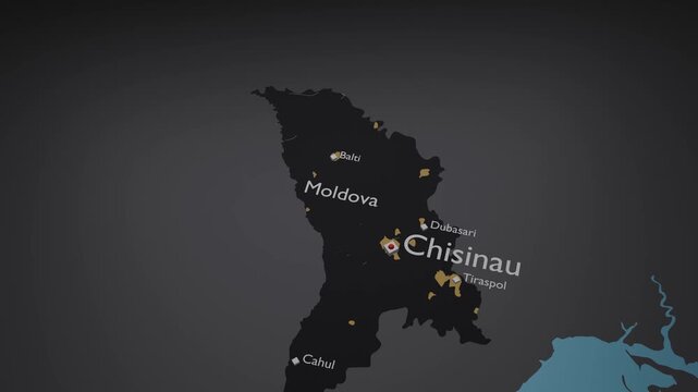 Moldova 3D Digital Map Animation - Reveal of Roads, Cities & Boundaries, 4K Orbiting View & Zoom Out Reveal