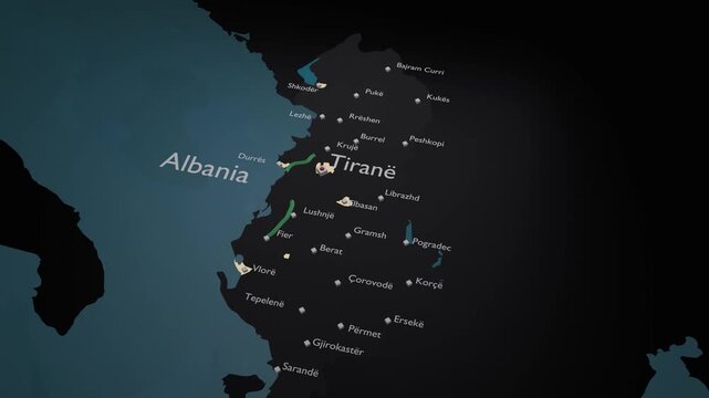 Albania 3D Digital Map Animation - Reveal of Roads, Cities & Boundaries, 4K Zoom Out Reveal