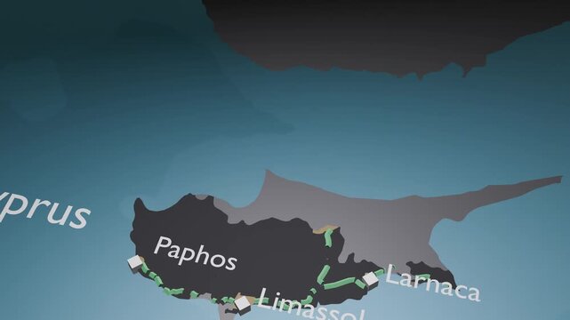 Cyprus 3D Digital Map Animation - Reveal of Roads, Cities & Boundaries, 4K Zoom Out Reveal