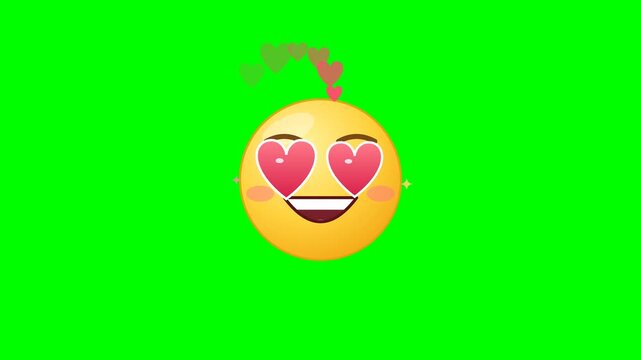 Multiple smiling love emojis with heart eyes on green screen