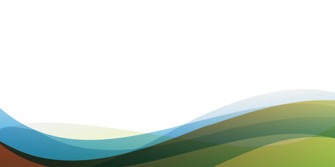 Minimal abstract simple wide scale background template with overlapping translucent colorful waves, layers, curves on the bottom and white space on the top, ideal for modern layouts, presentations © bagotaj