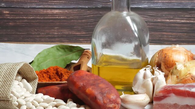 dried white beans, along with the ingredients for cooking them