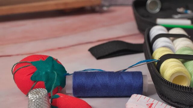 sewing tools, colored bobbins