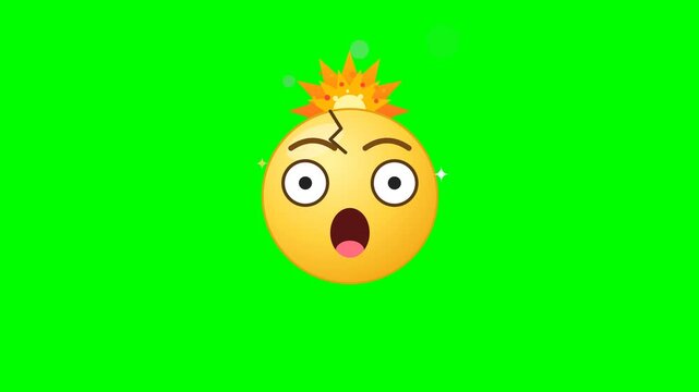 Yellow shocked emoji icons with head explosion on green background