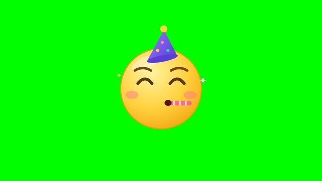 Celebration party face emojis grid on green screen