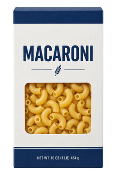 Generic Macaroni Pasta in Blue and white window box on Dark Background