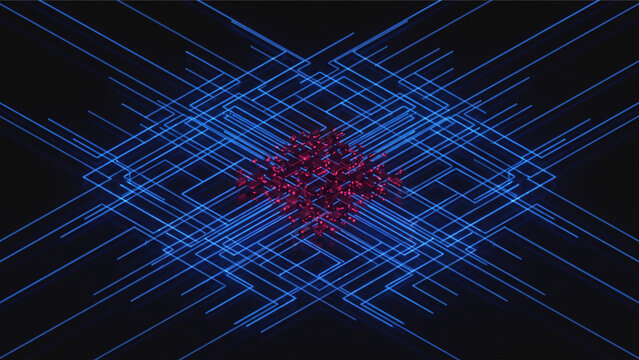 漆黒の暗視野に広がる量子ニューラルネットワークの格子構造を捉えた画像