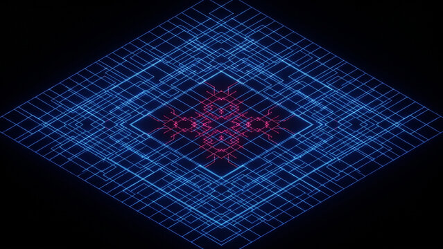 漆黒の暗視野に広がる量子ニューラルネットワークの格子構造を捉えた画像