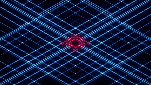 漆黒の暗視野に広がる量子ニューラルネットワークの格子構造を捉えた画像