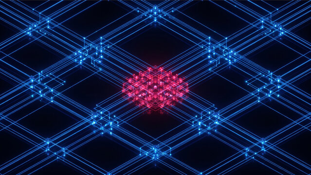 漆黒の暗視野に広がる量子ニューラルネットワークの格子構造を捉えた画像