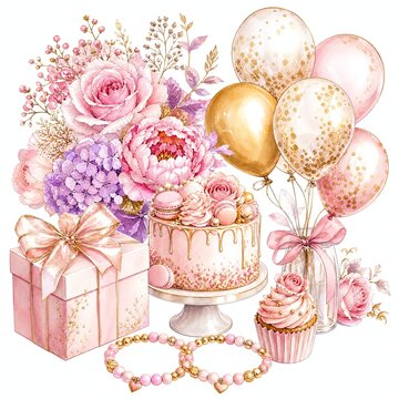 Matching Pink and Gold Beaded Friendship Bracelets Illustration