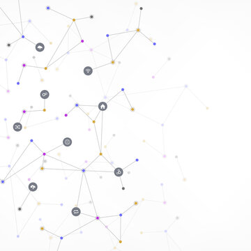 Technology background with flat icons and symbols. Concept and idea for internet of things, communication, network, innovation technology, system integration. Vector illustration