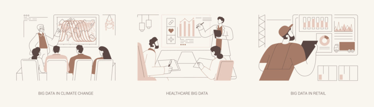 Applications of Big Data isolated cartoon vector illustrations se