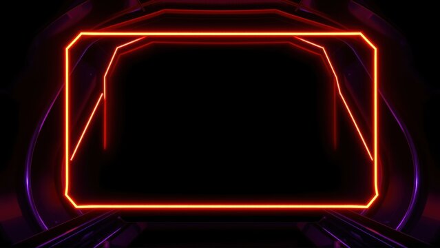 Neon rectangle frame glows brightly against dark background. Futuristic design suggests technology, gaming, or scifi themes.