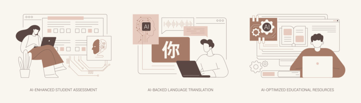 Artificial Intelligence in Education abstract concept vector illustrations.