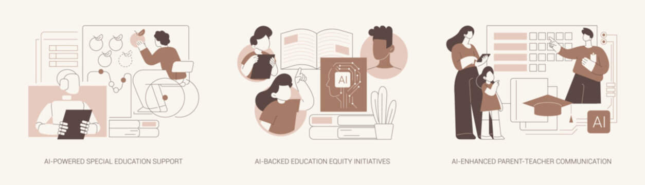 AI Technology in Education abstract concept vector illustrations.