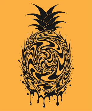 Pineapple graphic design featuring a stylized melting pattern in black over a vibrant orange background.
