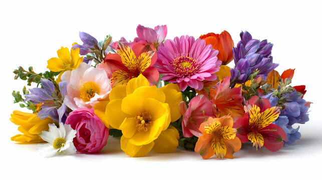Flowers arranged in a colorful bouquet resting directly on a clean transparent surface with vibrant petals.