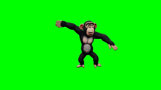 Chimpanzee character dancing hip hop on a green screen. 4K Video