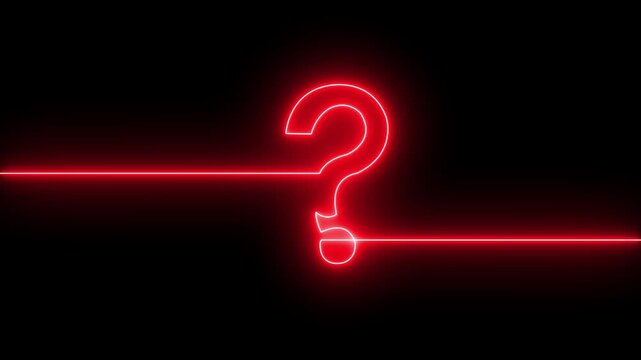 red neon continuous line question mark icon for FAQ support, help center symbol, query inquiry, problem solving