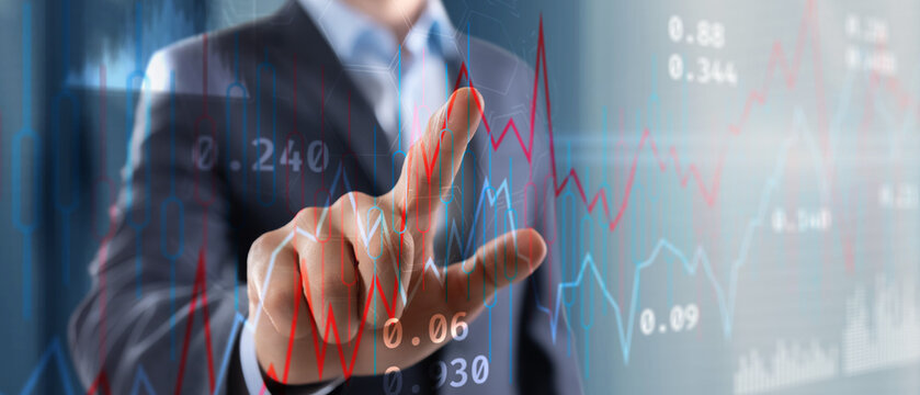 Stock Market Analysis with Financial Chart and Business Hand Interface