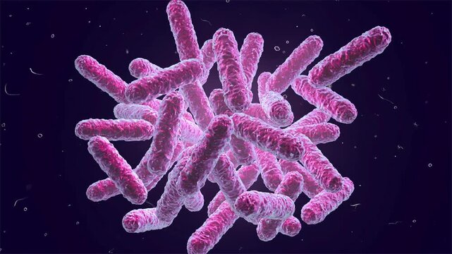 Enterobacteria, 3D animation. Rod-shaped Gram-negative bacteria representing clinically important enteric pathogens associated with intestinal, urinary, bloodstream and hospital-acquired infections.