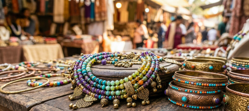 Traditional Indian heritage craft market showcasing handmade artisanal jewelry and authentic cultural accessories