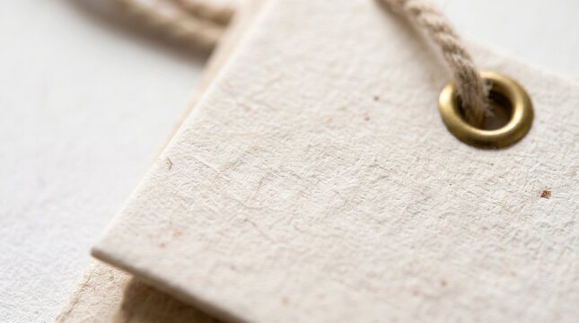 Blank Kraft Paper Tag with String and Brass Grommet Closeup Mockup