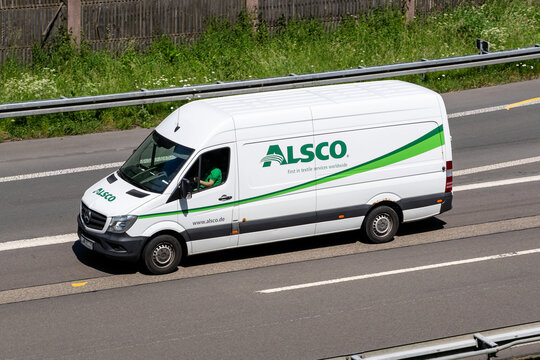 Wiehl, Germany - May 27, 2026: Alsco Mercedes-Benz Sprinter van on motorway