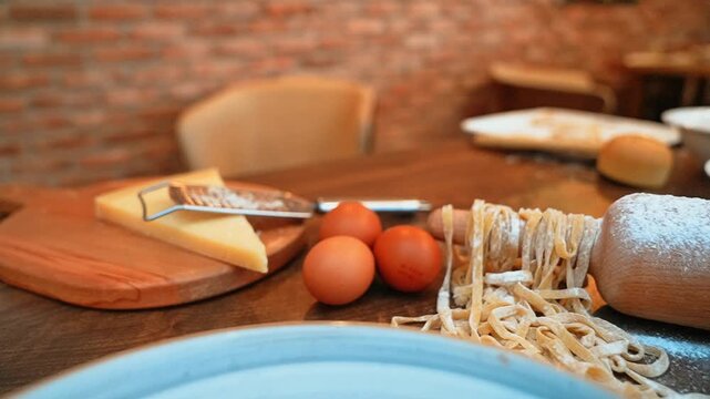Homemade fettuccine pasta showcases the rich textures and authentic charm of traditional Italian cuisine.