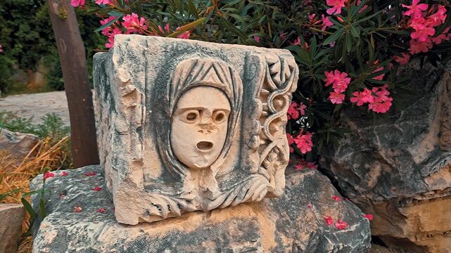 Myra Ancient City in Antalya, reveals remarkable stone face carvings among historic ruins, preserving the artistry of ancient civilizations.