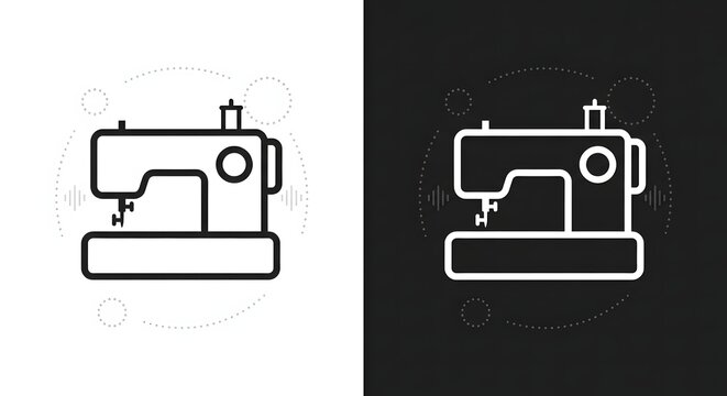 Sewing Machine Line Icon Set for Tailoring Craft and Textile Industry Vector Illustration