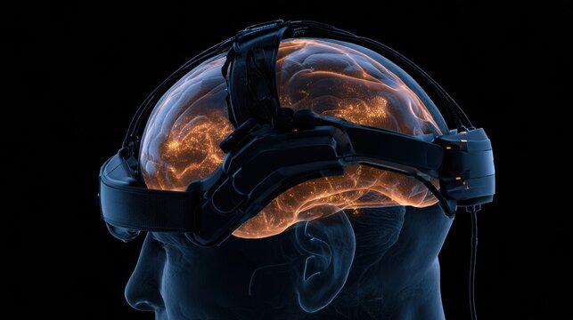 A 3D render shows a wearable headset designed for functional near-infrared spectroscopy.