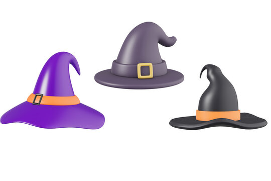 3D witch hat set vector icon isolated on black background for halloween party decoration and spooky design