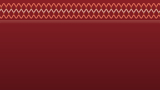 Deep red and coral wavy ric rac tribal border horizontal banner background with copy space, ethnic geometric border design for textile, header and cover