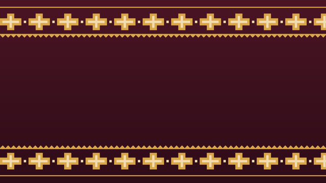 Burgundy and gold stepped cross tribal borders horizontal banner background with copy space, ethnic geometric border design for textile, header and cover