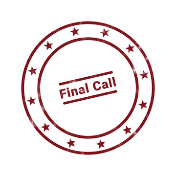 Red final call stamp on white paper with circular border