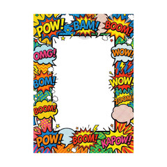 Comic book style speech bubble frame with action words © Raja