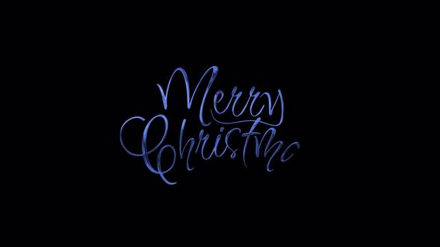 Merry christmas handwritten in striking blue metallic cursive lettering stands out brilliantly against a solid transparent background. alpha channel 4k