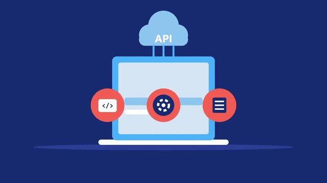 Flat illustration showing cloud api server integration process