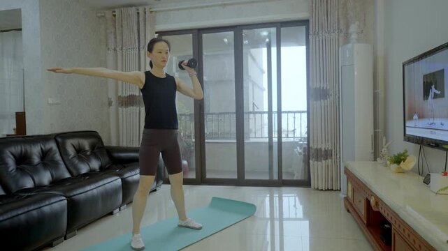 Woman Doing Side Plank Workout At Home Indoor Fitness Session