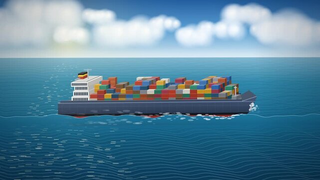 Cargo Container Ship Sailing in Open Ocean 4K Loop