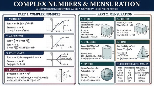 Complex numbers mensuration university math reference guide