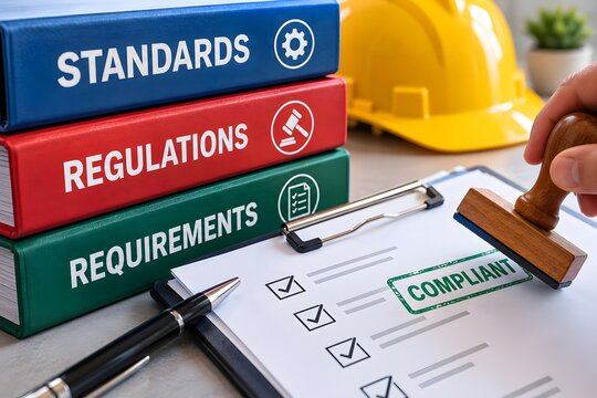 Compliance with standards, regulations, and requirements in a business setting.