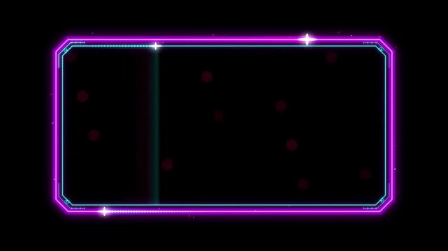 Futuristic Neon HUD Frame Overlay for Gaming and Streaming with Glowing Purple and Blue Borders on Black Background