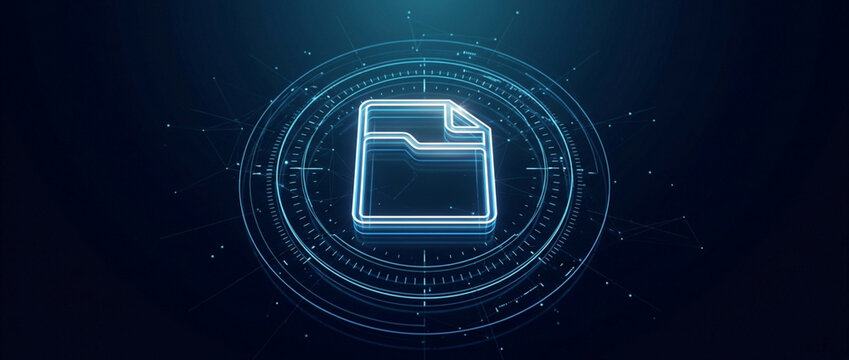 Digital data archive icon in futuristic HUD interface, technology concept