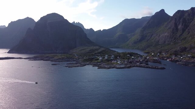 Lofoten Islands Norway, summer scenery with traditional fisherman cabins in the historic village of A, Norway